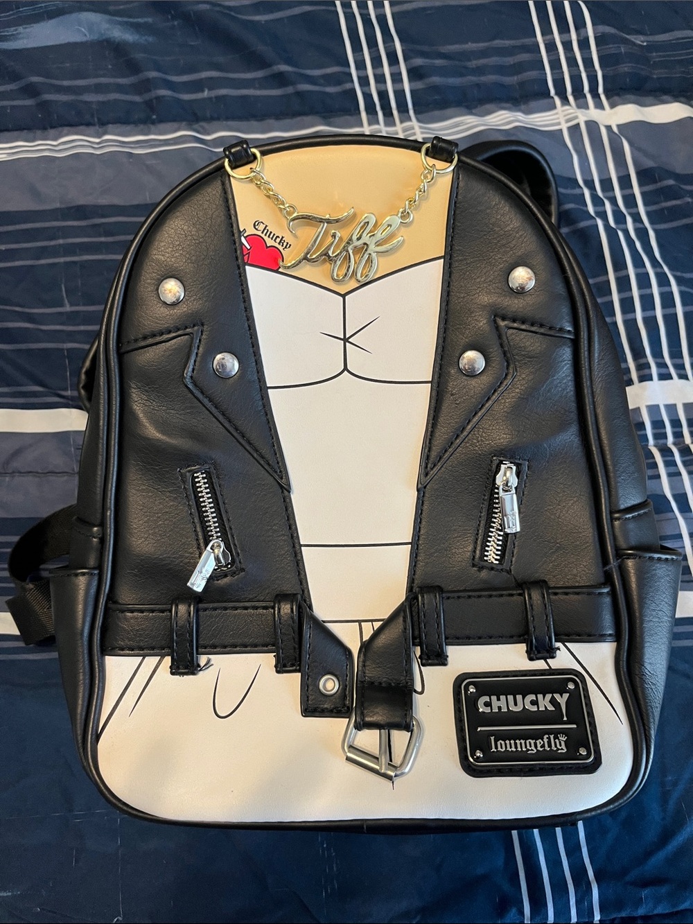 Loungefly Black and Cream Chucky Tiffany Jacket Mini Backpack
